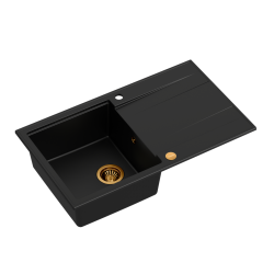 EVAN 111 GraniteQ zlewozmywak z syfonem Push 2 Open 1-komorowy z/o (860x500x210) pure carbon / elementy miedziane