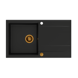 EVAN 111 GraniteQ zlewozmywak z syfonem Push 2 Open 1-komorowy z/o (860x500x210) pure carbon / elementy miedziane