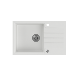 PETER 111 GraniteQ zlewozmywak granitowy snow white 1-komorowy z/o (78x50x20) z syfonem i zaślepką