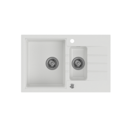 PETER 156 GraniteQ zlewozmywak granitowy snow white 1,5-komorowy z/o (78x50x20) z syfonem i zaślepką