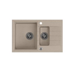 PETER 156 GraniteQ zlewozmywak granitowy river sand (beżowy) 1,5-komorowy z/o (78x50x20) z syfonem i zaślepką