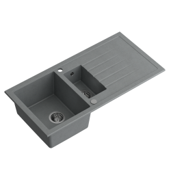 BRUCE 156 zlewozmywak granitowy szary 1,5-komorowy z/o (100x50x22,5/16) z syfonem i zaślepką
