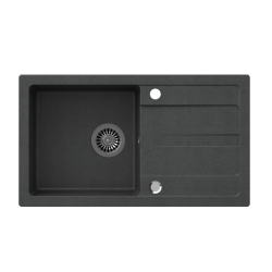 TOM 111 zlewozmywak granitowy czarny (77x44x17,6) + syfon + zaślepka