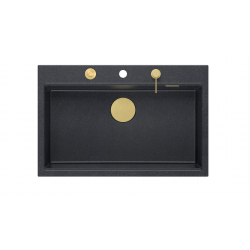 Zlewozmywak granitowy MARC 1-komorowy 76x50 cm czarny/black diamond + Nano ZŁOTO PVD