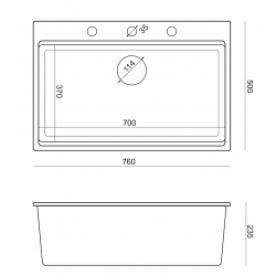 Zlewozmywak granitowy MARC 1-komorowy 76x50 cm czarny/black diamond + Nano ZŁOTO PVD