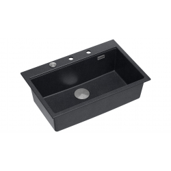 Zlewozmywak granitowy MARC 1-komorowy 76x50 cm czarny/black diamond + elementy stal szlachetna