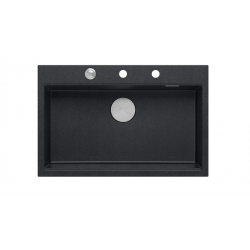 Zlewozmywak granitowy MARC 1-komorowy 76x50 cm czarny/black diamond + elementy stal szlachetna
