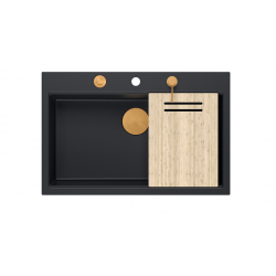 Zlewozmywak granitowy MARC 1-komorowy 76x50 cm czarny/pure carbon + Nano MIEDŹ PVD