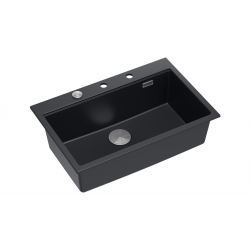 Zlewozmywak granitowy MARC 1-komorowy 76x50 cm czarny/pure carbon + elementy stal szlachetna
