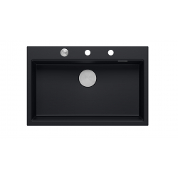 Zlewozmywak granitowy MARC 1-komorowy 76x50 cm czarny/pure carbon + elementy stal szlachetna