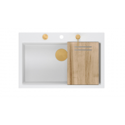 Zlewozmywak granitowy MARC 1-komorowy 76x50 cm biały/snow white + Nano MIEDŹ PVD