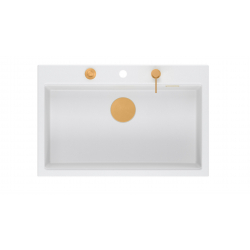 Zlewozmywak granitowy MARC 1-komorowy 76x50 cm biały/snow white + Nano MIEDŹ PVD