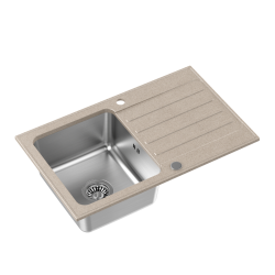 KENNETH 111 Fusion GraniteQ river sand (beżowy) z komorą stalową (780x480x190) z syfonem manualnym i zaślepką