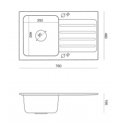 KENNETH 111 Fusion GraniteQ river sand (beżowy) z komorą stalową (780x480x190) z syfonem manualnym i zaślepką