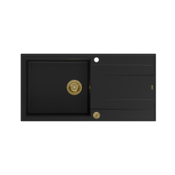 EVAN 146 XL GraniteQ zlewozmywak z syfonem Push 2 Open 1-komorowy z/o (1000x500x210; kom. 420x480) pure carbon / elementy złote