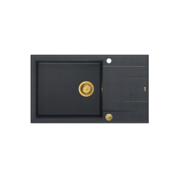 EVAN 136 XL GraniteQ zlewozmywak z syfonem Push to Open 1-komorowy z/o (860x500x210; kom. 420x490) black diamond / elementy złote