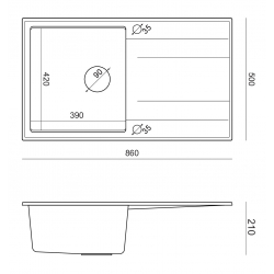 EVAN 111 GraniteQ zlewozmywak z syfonem i zaślepką 1-komorowy z/o (860x500x210) black diamond / elementy miedziane