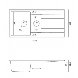 EVAN 156 GraniteQ zlewozmywak z syfonem Push To Open 2-komorowy z/o (1000x500x210; kom. 420x480) silver stone / elementy stalowe