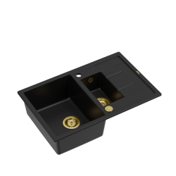 MORGAN 156 GraniteQ zlewozmywak pure carbon z syfonem Push To Open okrągły 1,5-komorowy z/o / elementy złote
