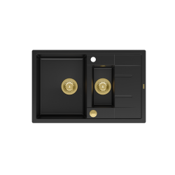 MORGAN 156 GraniteQ zlewozmywak pure carbon z syfonem Push To Open okrągły 1,5-komorowy z/o / elementy złote