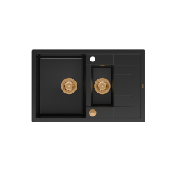 MORGAN 156 GraniteQ zlewozmywak pure carbon z syfonem Push To Open okrągły 1,5-komorowy z/o /elementy miedziane