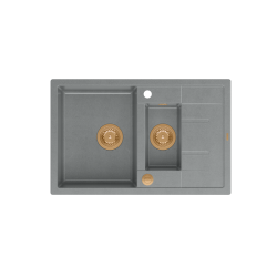 MORGAN 156 GraniteQ zlewozmywak silver stone z syfonem Push To Open okrągły 1,5-komorowy z/o / elementy miedziane