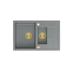MORGAN 156 GraniteQ zlewozmywak silver stone z syfonem Push To Open okrągły 1,5-komorowy z/o / elementy złote