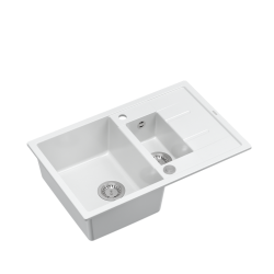 MORGAN 156 GraniteQ zlewozmywak snow white z syfonem Push To Open okrągły 1,5-komorowy z/o / stal szlachetna