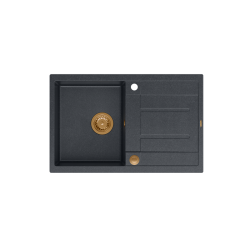 MORGAN 111 GraniteQ zlewozmywak black diamond z syfonem Push To Open 1-komorowy z/o / elementy miedziane