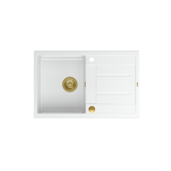 MORGAN 111 GraniteQ zlewozmywak snow white z syfonem Push To Open 1-komorowy z/o/ elementy złote