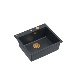 MORGAN 110 GraniteQ zlewozmywak black diamond z syfonem Push To Open kol. miedziany 1-komorowy b/o + zaczepy 4 szt
