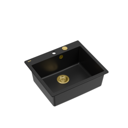 MORGAN 110 GraniteQ zlewozmywak pure carbon z syfonem Push To Open kol. złoty 1-komorowy b/o + zaczepy 4 szt