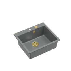 MORGAN 110 GraniteQ zlewozmywak silver stone z syfonem Push To Open kol. złoty 1-komorowy b/o + zaczepy 4 szt