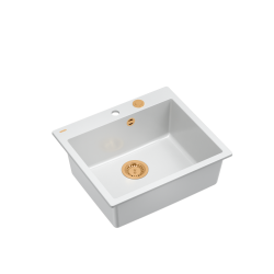 MORGAN 110 GraniteQ zlewozmywak snow white z syfonem Push To Open kol. miedziany 1-komorowy b/o + zaczepy 4 szt