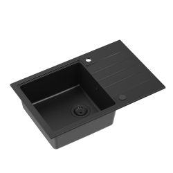 PETER 111 GraniteQ zlewozmywak granitowy pure carbon 1-komorowy z/o (78x50x20) z syfonem pure carbon i zaślepką kol. czarny