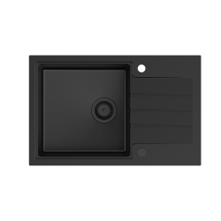 PETER 111 GraniteQ zlewozmywak granitowy pure carbon 1-komorowy z/o (78x50x20) z syfonem pure carbon i zaślepką kol. czarny