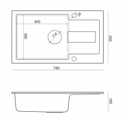 CHRISTIAN 136 XL zlewozmywak granitowy 1-komorowy czarny (78x45x18,5) z zaślepką i odpływem czarnym (komora 45x38 cm)
