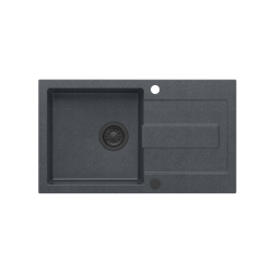 CHRISTIAN 111 zlewozmywak granitowy czarny (78x45x18,5) z zaślepką i odpływem czarnym (komora 37x38 cm)