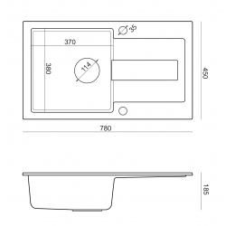 CHRISTIAN 111 zlewozmywak granitowy czarny (78x45x18,5) z zaślepką i odpływem czarnym (komora 37x38 cm)