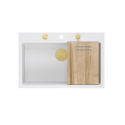 Zlewozmywak granitowy MARC 1-komorowy 76x50 cm biały/snow white + Nano ZŁOTO PVD