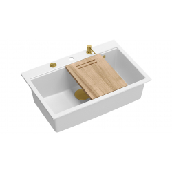 Zlewozmywak granitowy MARC 1-komorowy 76x50 cm biały/snow white + Nano ZŁOTO PVD