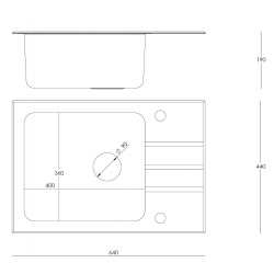 Jack 116 komora stalowa z czarnym blatem szklanym z syfonem i zaślepką (640x440/R35) + NAOMI SteelQ stalowa bateria kuchenna czarny połysk