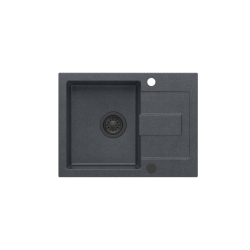 CHRISTIAN 116 zlewozmywak granitowy 1-komorowy czarny (60x45x18,5) z zaślepką i odpływem czarnym