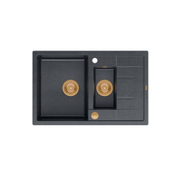 MORGAN 156 GraniteQ zlewozmywak black diamond z syfonem Push To Open okrągły 1,5-komorowy z/o +/ elementy złote