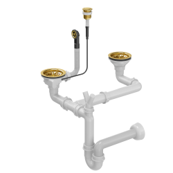 Odpływ PUSH TO OPEN 3 1/2" z syfonem 2-komorowy złoty (GRANIT-pionowy) save space, przycisk okrągły złoty