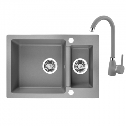 Celia - zlewozmywak 1,5-komorowy z baterią granitową z wylewką U