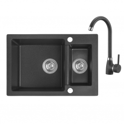 Celia - zlewozmywak 1,5-komorowy z baterią granitową z wylewką U