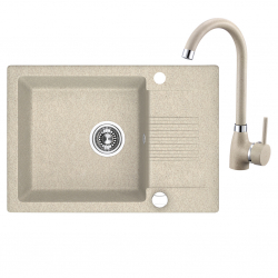 Celia - zlewozmywak 1-komorowy z półociekaczem z baterią granitową z wylewką U