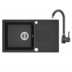 Celia - zlewozmywak 1-komorowy z ociekaczem z baterią granitową z wylewką U