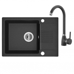 Celia - zlewozmywak 1-komorowy z półociekaczem z baterią granitową z wylewką U